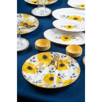 Acar Daisy Xtl-012351 Yuvarlak Desenli 27 Parça 6 Kişilik Porselen Kahvaltı Takımı Sarı