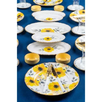 Acar Daisy Xtl-012351 Yuvarlak Desenli 27 Parça 6 Kişilik Porselen Kahvaltı Takımı Sarı