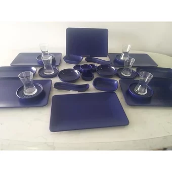 Keramika Mat Kare 30 Parça 6 Kişilik Seramik Kahvaltı Takımı Lacivert
