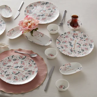 Karaca Lovely Pink Yuvarlak Desenli 26 Parça 6 Kişilik Porselen Kahvaltı Takımı Çok Renkli