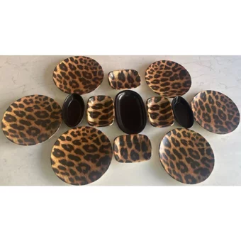 Keramika Leopar Yuvarlak Desenli 13 Parça 6 Kişilik Seramik Kahvaltı Takımı Çok Renkli