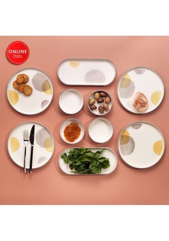 Schafer Sunny Desenli 4 Kişilik Seramik Kahvaltı Takımı Gri