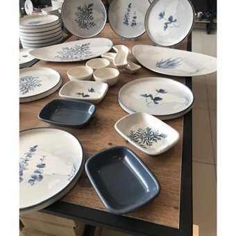 Keramika Blue Magic Oval-Yuvarlak Desenli 19 Parça 6 Kişilik Seramik Kahvaltı Takımı Beyaz-Mavi