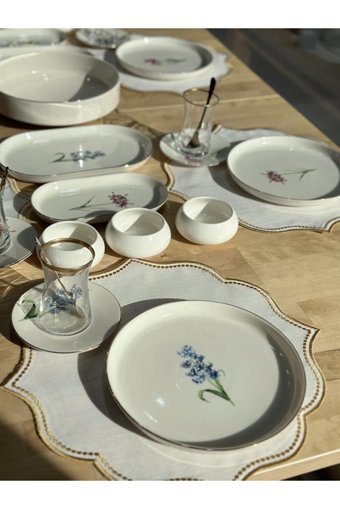 Onedekor Pure Fleur Desenli 35 Parça 6 Kişilik Porselen Kahvaltı Takımı Çok Renkli
