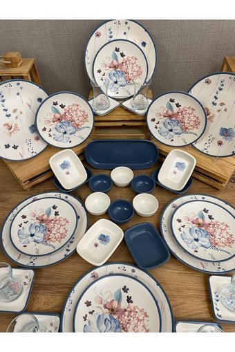 Keramika Blue Flowers 202222902 Desenli 37 Parça 6 Kişilik Seramik Kahvaltı Takımı Çok Renkli