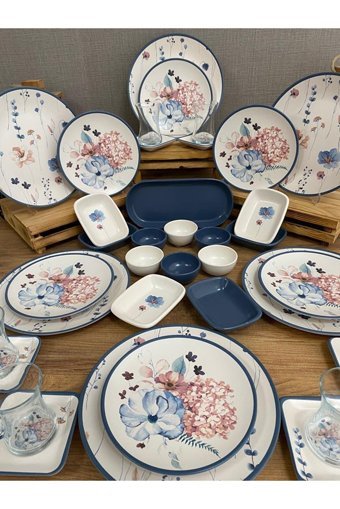 Keramika Blue Flowers 202222902 Desenli 37 Parça 6 Kişilik Seramik Kahvaltı Takımı Çok Renkli
