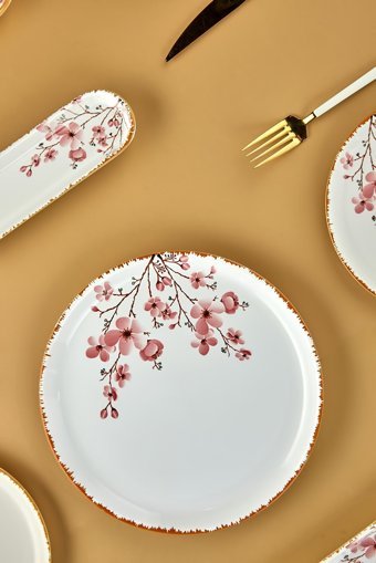Alina Home Sakura Yuvarlak Desenli 11 Parça 6 Kişilik Seramik Kahvaltı Takımı Pembe