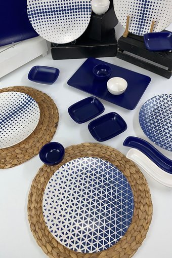 Keramika Kobalt Yuvarlak Desenli 18 Parça 6 Kişilik Seramik Kahvaltı Takımı Beyaz-Mavi