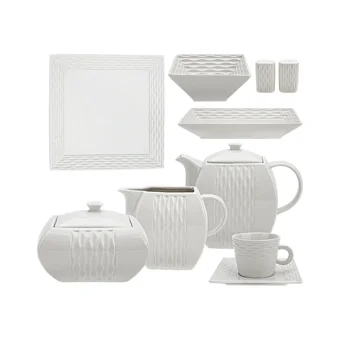 Jumbo Newwave Kare 29 Parça 6 Kişilik Stoneware Kahvaltı Takımı Beyaz