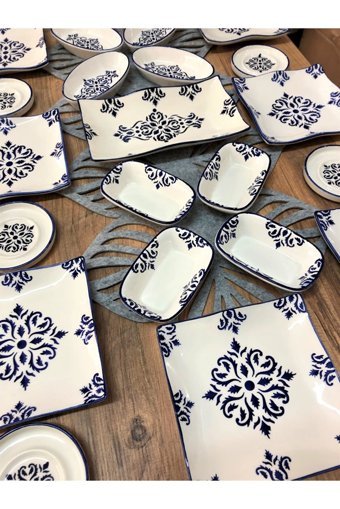 Yiğit Seramik Züccaciye Isırgan Desenli 25 Parça 8 Kişilik Seramik Kahvaltı Takımı Beyaz