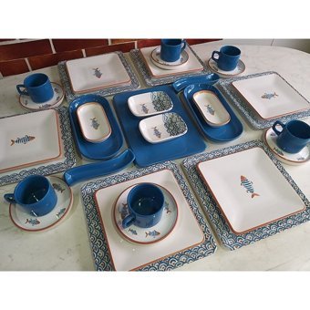 Keramika Koi Yuvarlak Desenli 33 Parça 6 Kişilik Seramik Kahvaltı Takımı Beyaz-Mavi
