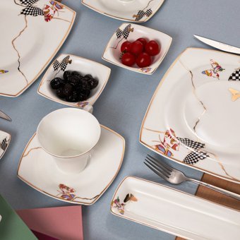 Karaca Fine Pearl Unique Kare Desenli 26 Parça 6 Kişilik Fine Pearl Kahvaltı Takımı Beyaz