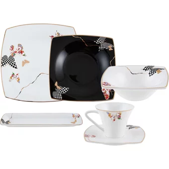 Karaca Fine Pearl Unique Kare Desenli 26 Parça 6 Kişilik Fine Pearl Kahvaltı Takımı Beyaz