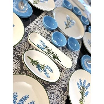 Venüs Home Decoratıon Sümbul Desenli 27 Parça 8 Kişilik Seramik Kahvaltı Takımı Turkuaz