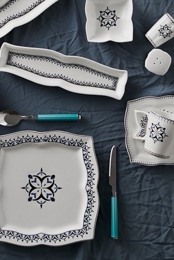 Karaca Blau Kare Desenli 32 Parça 6 Kişilik Stoneware Seramik Kahvaltı Takımı Çok Renkli