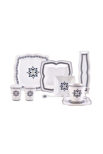 Karaca Blau Kare Desenli 32 Parça 6 Kişilik Stoneware Seramik Kahvaltı Takımı Çok Renkli