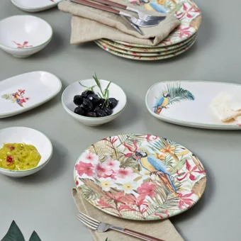 Karaca Loro Yuvarlak Desenli 16 Parça 6 Kişilik Stoneware Kahvaltı Takımı Beyaz