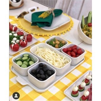 Acar Kapaklı Dörtgen 6 Parça Porselen Kahvaltı Takımı Beyaz
