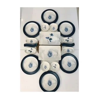 Keramika Blue Magic Kare-Yuvarlak Desenli 24 Parça 6 Kişilik Seramik Kahvaltı Takımı Beyaz-Mavi