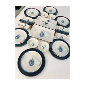 Keramika Blue Magic Kare-Yuvarlak Desenli 24 Parça 6 Kişilik Seramik Kahvaltı Takımı Beyaz-Mavi
