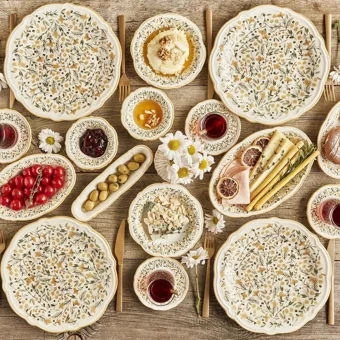 Bella Maison Loren Yuvarlak Desenli 26 Parça 6 Kişilik Stoneware Kahvaltı Takımı Sarı