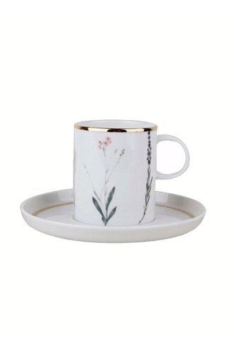 Porland Botanical Desenli 19 Parça 6 Kişilik Porselen Kahvaltı Takımı Beyaz-Siyah
