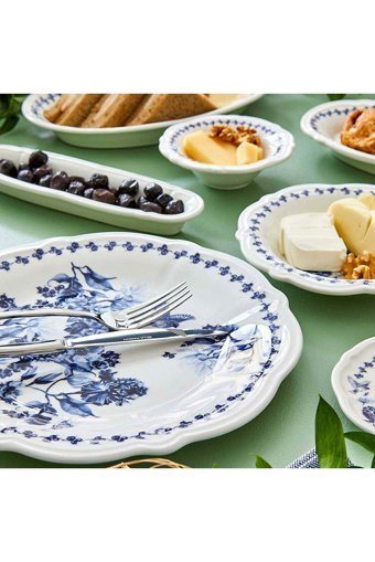 Bella Maison Vanessa Yuvarlak Desenli 26 Parça 6 Kişilik Stoneware Kahvaltı Takımı Mavi
