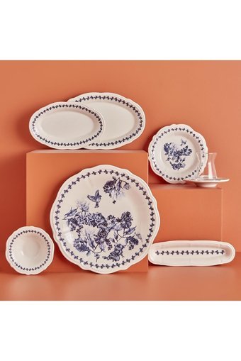 Bella Maison Vanessa Yuvarlak Desenli 26 Parça 6 Kişilik Stoneware Kahvaltı Takımı Mavi