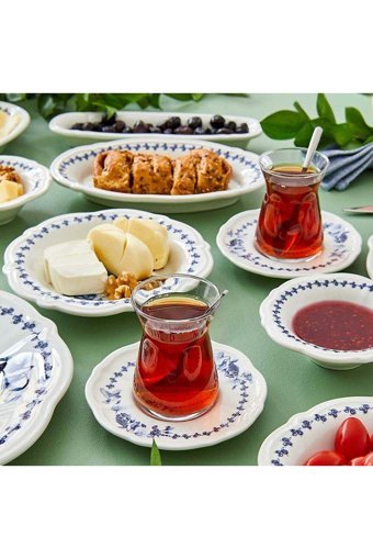 Bella Maison Vanessa Yuvarlak Desenli 26 Parça 6 Kişilik Stoneware Kahvaltı Takımı Mavi