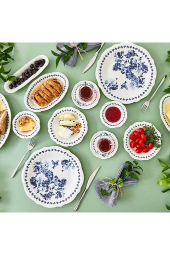 Bella Maison Vanessa Yuvarlak Desenli 26 Parça 6 Kişilik Stoneware Kahvaltı Takımı Mavi