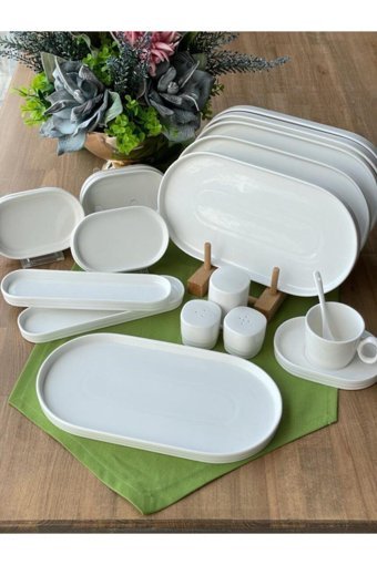 Arow Marla Oval 35 Parça 6 Kişilik Porselen Kahvaltı Takımı Beyaz