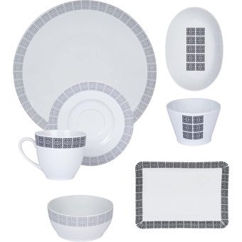 E-Trendy Shop Zeugma Yuvarlak Desenli 32 Parça Porselen Kahvaltı Takımı Beyaz