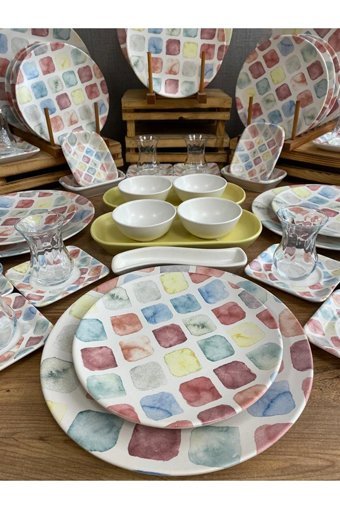 Keramika Colors Desenli 60 Parça 12 Kişilik Seramik Kahvaltı Takımı Çok Renkli