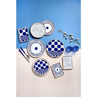 Porland Spotty Karma 04Por034885 Desenli 18 Parça 6 Kişilik Porselen Kahvaltı Takımı Beyaz-Mavi