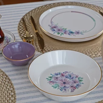 Glore Lindy Yuvarlak Desenli 41 Parça Seramik Kahvaltı Takımı Mor