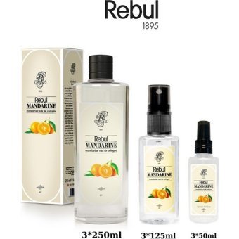 Rebul Mandarine (Mandalina) Edc Kolonya 250ML Cam Şişeli, 125ML - 50ML Pet Sprey Şişeli 3'lü Set (9 Ürün) - 250 ml