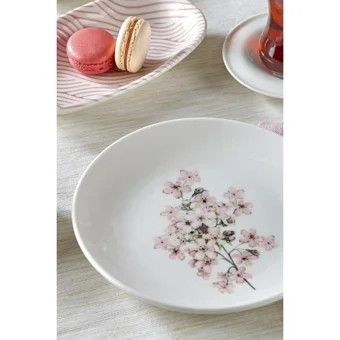 Neva Mois N3458 Desenli 24 Parça 6 Kişilik Porselen Kahvaltı Takımı Beyaz-Pembe