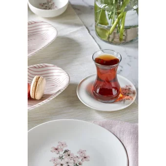 Neva Mois N3458 Desenli 24 Parça 6 Kişilik Porselen Kahvaltı Takımı Beyaz-Pembe