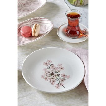 Neva Mois N3458 Desenli 24 Parça 6 Kişilik Porselen Kahvaltı Takımı Beyaz-Pembe