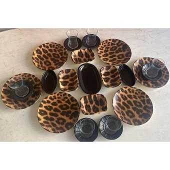 Keramika Leopar Desenli 25 Parça 6 Kişilik Seramik Kahvaltı Takımı Çok Renkli