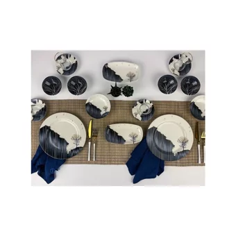 Sembol Valery Stoneware Blue Dream 100 Desenli 26 Parça 6 Kişilik Porselen Kahvaltı Takımı Beyaz-Mavi