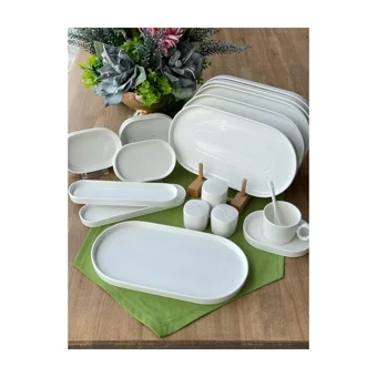 Rossev Pure Marla 35 Parça 6 Kişilik Porselen Kahvaltı Takımı Beyaz