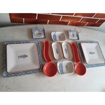 Keramika Koi As Kare Desenli 16 Parça 2 Kişilik Seramik Kahvaltı Takımı Çok Renkli