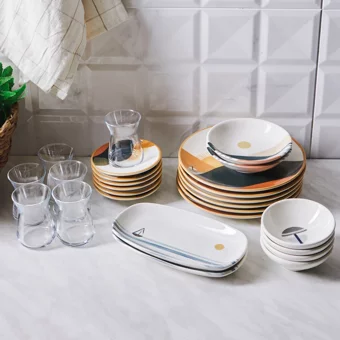 Karaca Gün Yuvarlak Desenli 26 Parça 6 Kişilik Stoneware Kahvaltı Takımı Çok Renkli