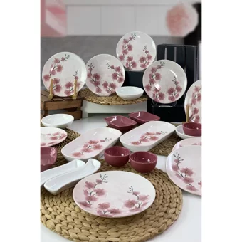 Keramika Fiore Yuvarlak Desenli 25 Parça 12 Kişilik Seramik Kahvaltı Takımı Çok Renkli