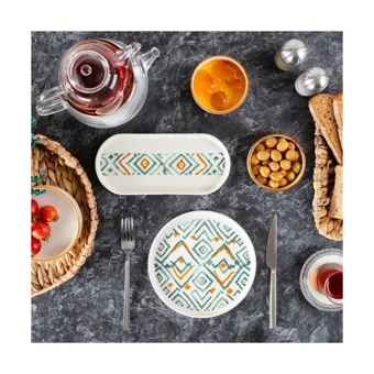 Bernardo Ikat Ppt-03 Yuvarlak Desenli 14 Parça 6 Kişilik Stoneware Kahvaltı Takımı Yeşil