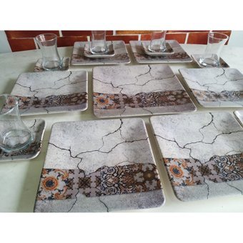 Keramika Artemis Kare Desenli 19 Parça 6 Kişilik Seramik Kahvaltı Takımı Çok Renkli