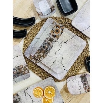 Keramika Artemis Kare Desenli 11 Parça 2 Kişilik Seramik Kahvaltı Takımı Çok Renkli