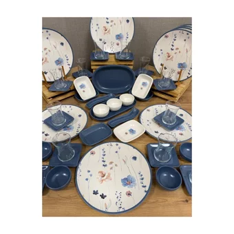 Keramika Blue Flowers 202222905 Desenli 53 Parça 12 Kişilik Seramik Kahvaltı Takımı Beyaz-Mavi