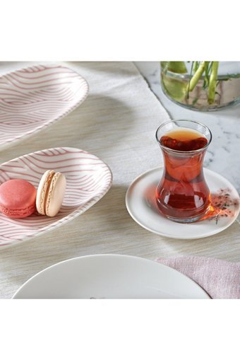 Davet Çiçek Yuvarlak Desenli 24 Parça 6 Kişilik Porselen Kahvaltı Takımı Pembe